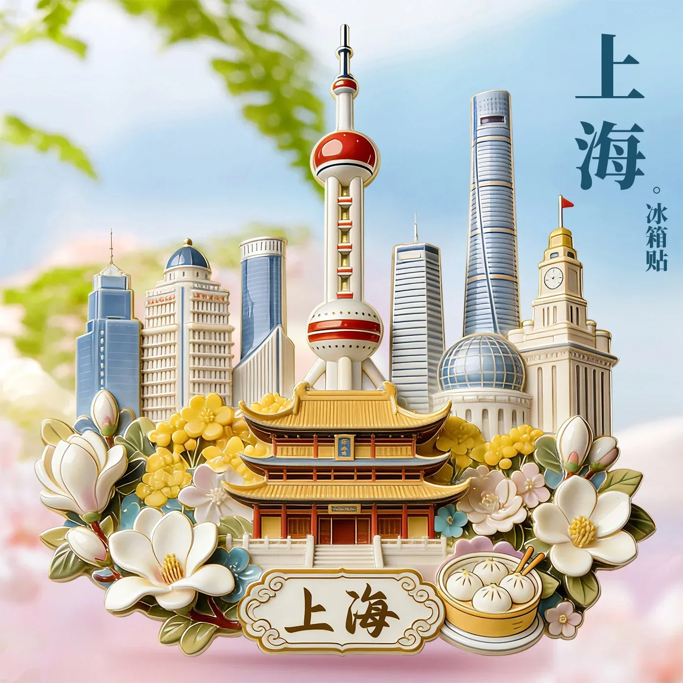 DSAShanghai metal relief refrigerator sticker magnetic Oriental Pearl Bund tourist souvenir city landmark gift