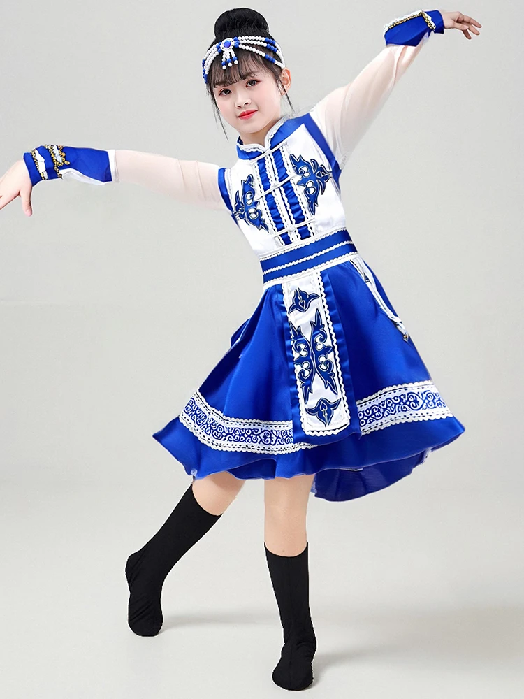 

Детский монгольский танцевальный костюм, белые палочки для еды, этническая традиционная женская одежда, национальная одежда степных народов