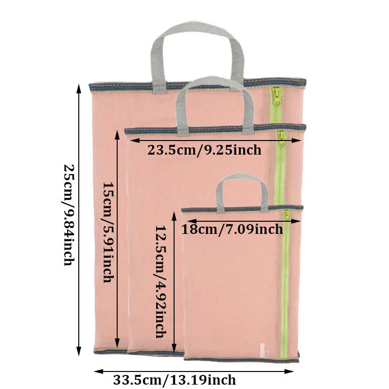 Translucent Mesh Nylon Storage Bag Portable Zipper Handbag Functional Cosmetic Pouch Pencil Case Documents Paper Organizer