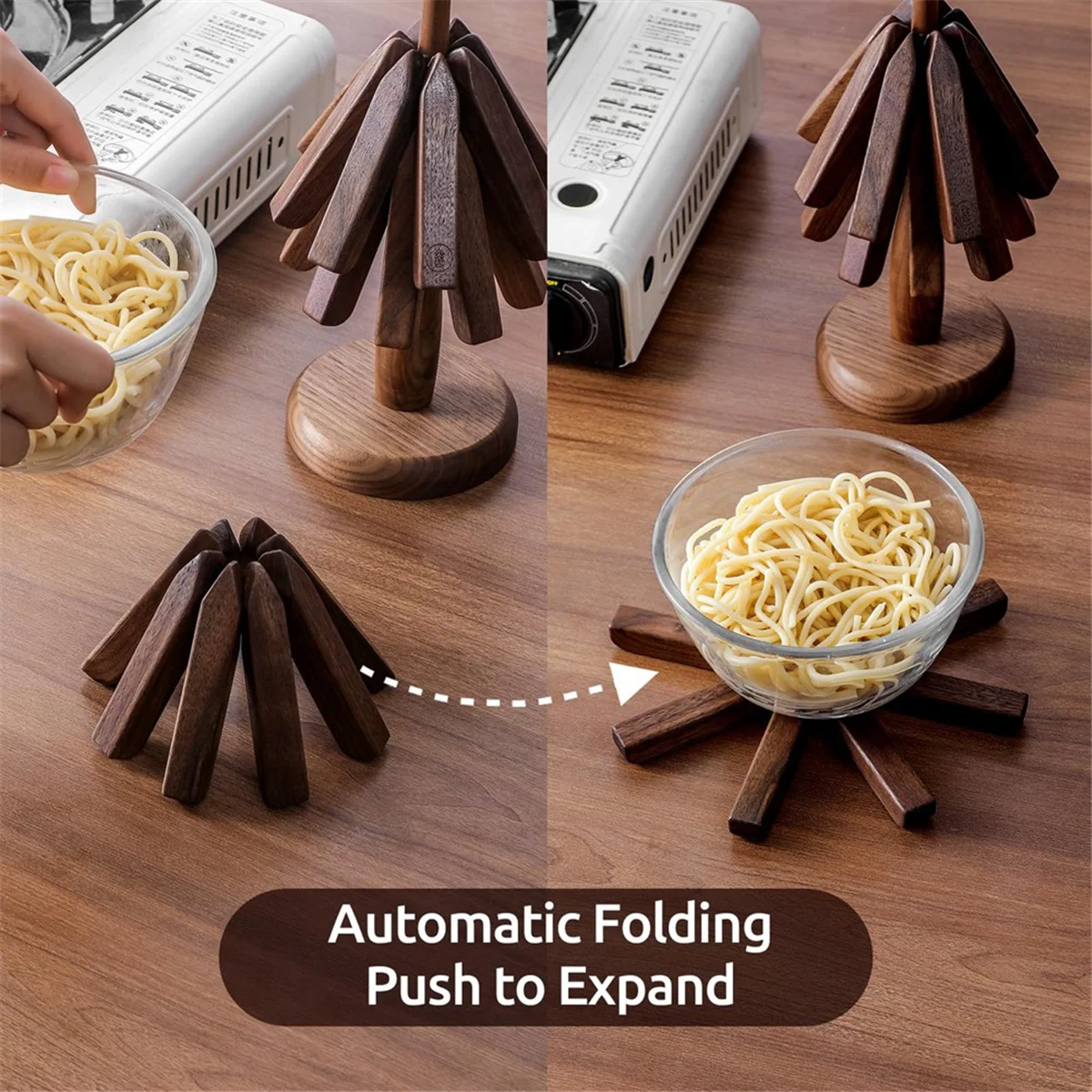 

Wooden Trivets for Hot Dishes Tree Shape Trivet Set Coaster for Teapot Hot Pots (Black Walnut)