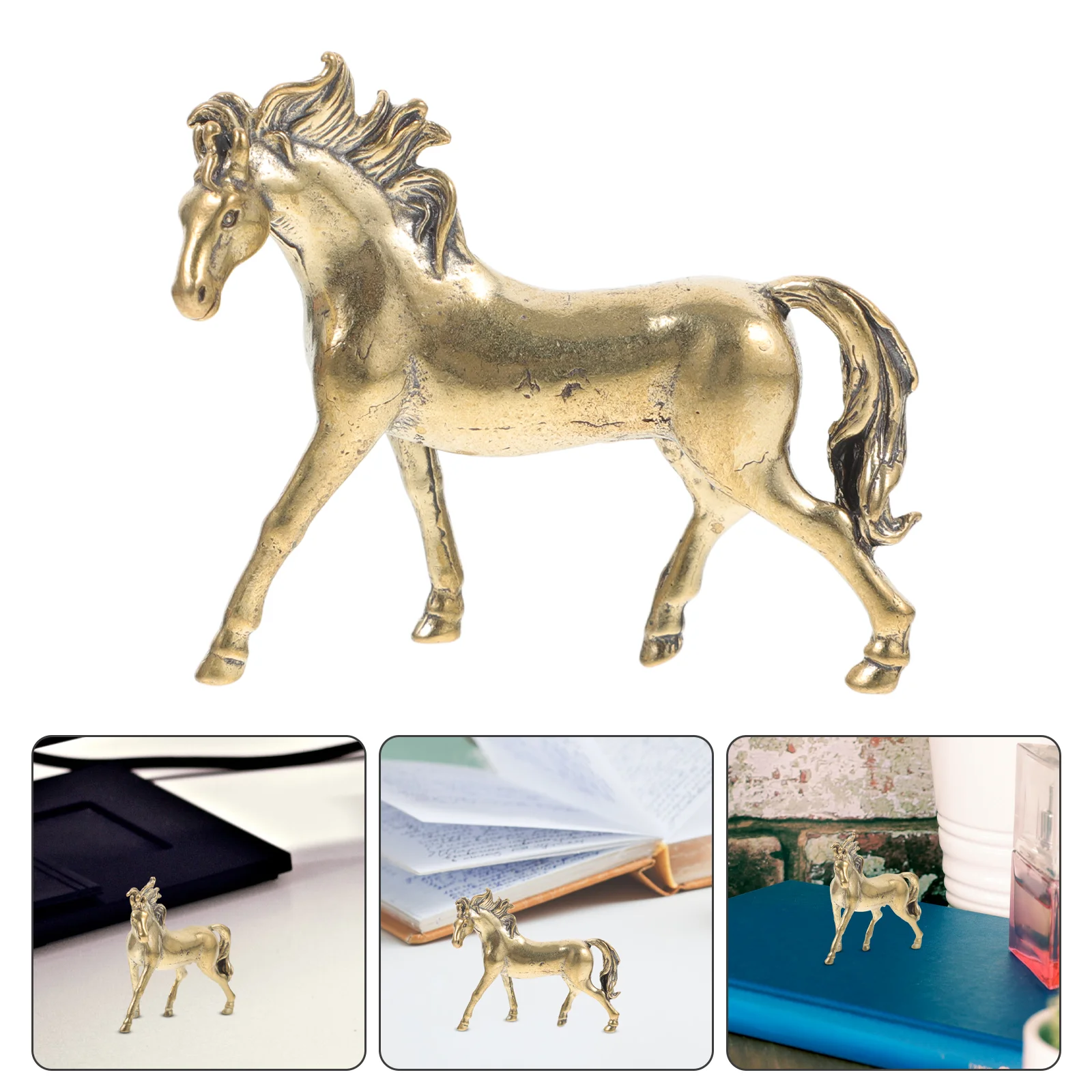 

Desk Decoration Gold Horse Figurines Goldendoodle Ornament The Animal Metal Copper Statue Home Office