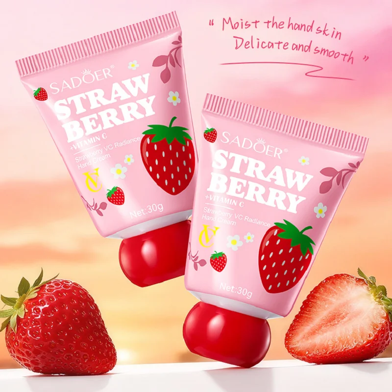 Strawberry VC Hand Cream - 30g Brightening Moisturizer for Winter, Improve Dry Cracked Skin, Lightweight Fast Absorbing Formula