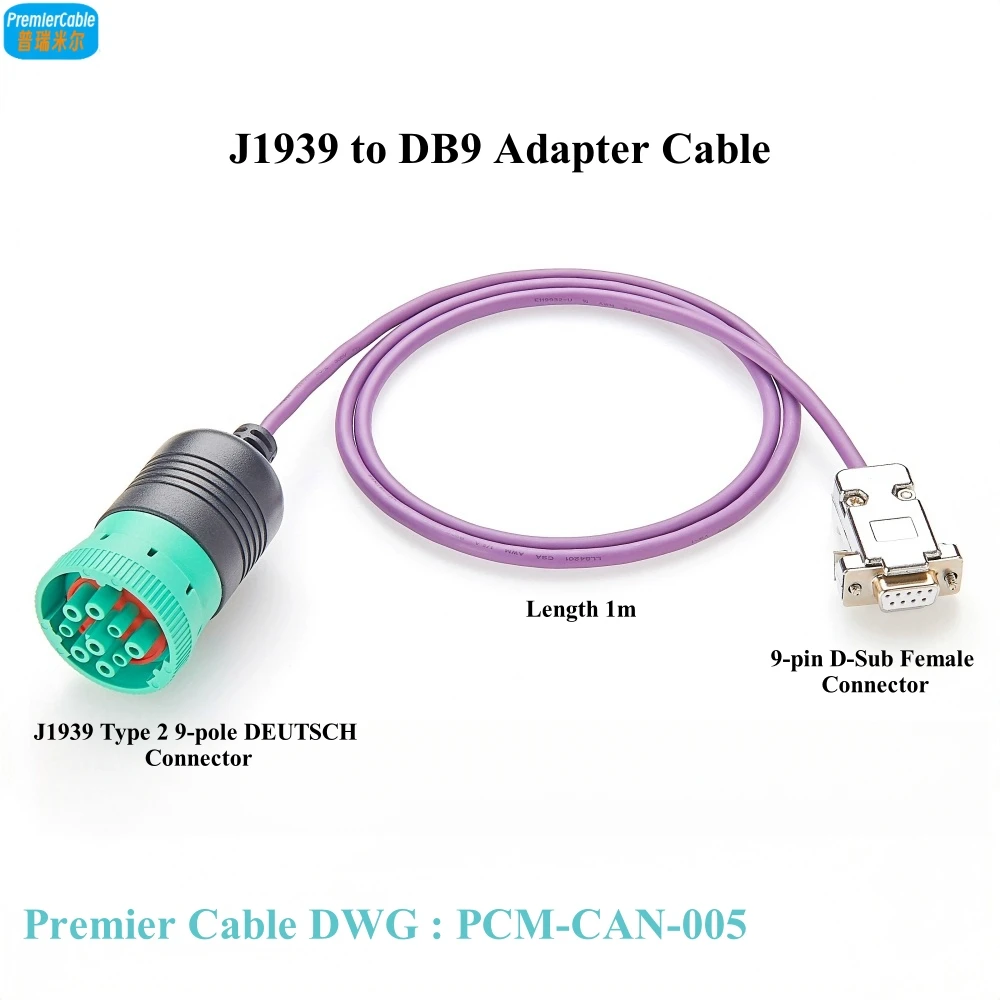 J1939 to DB9 Adapter Cable J1939 Type 2 DEUTSCH Connector to D-Sub 9Pin J1939 to DB9 Adapter Cable Deutsch to DB9 Adapter Cable