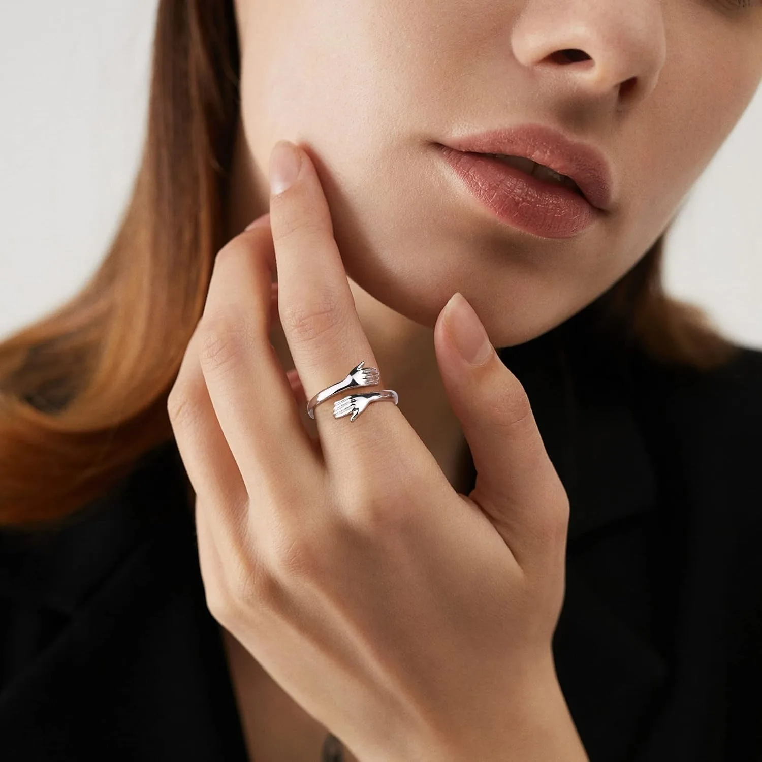Fansilver S925 Sterling Silver Hug Ring for Women Adjustable Ring Promise Friendship Ring Birthday Gifts for Mom Wife Grandma