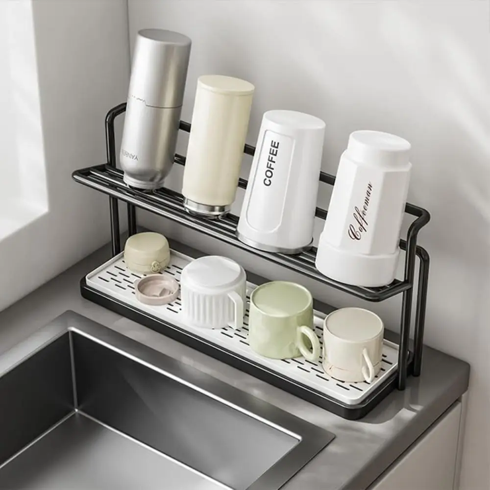 

Новая 2-уровневая сушилка для бутылок с водой, компактная металлическая подставка для хранения кружек с поддоном для слива воды, органайзер для кухонной столешницы