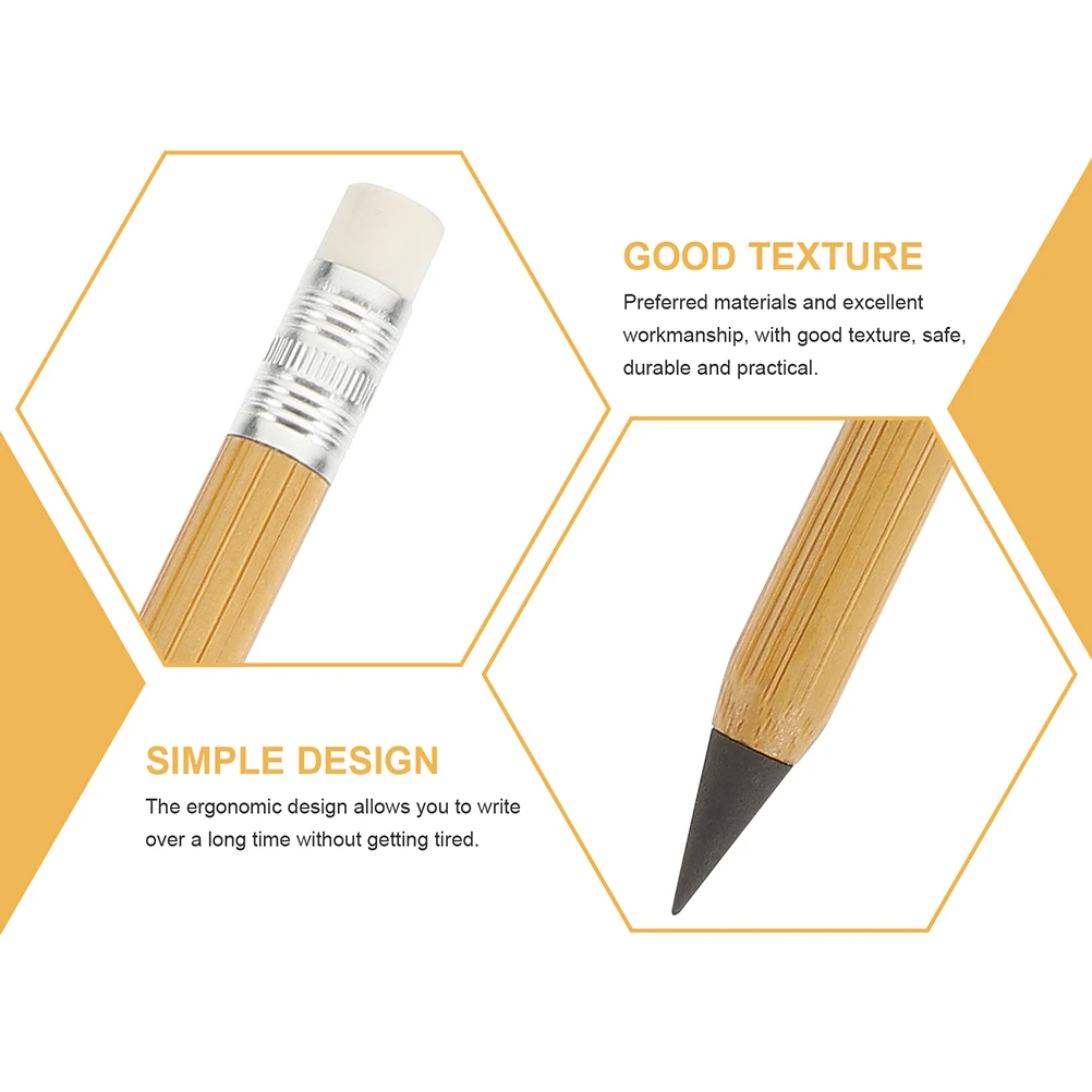 6 Pcs Bamboo and Wood Pole Pencil Student Inkless Pencils Drawing Erasable Sketch Unique Artist Small