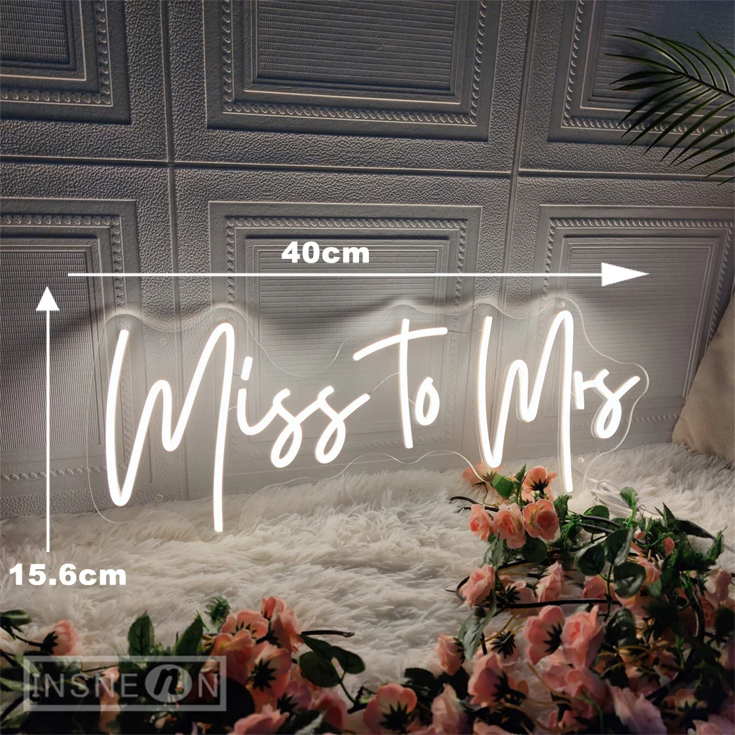 Neon LED Sign Miss to Mrs Letter Shape Wedding Wall Hanging LED Neon Light Sign Room Bedroom Home Anniversary Gifts USB-Powered