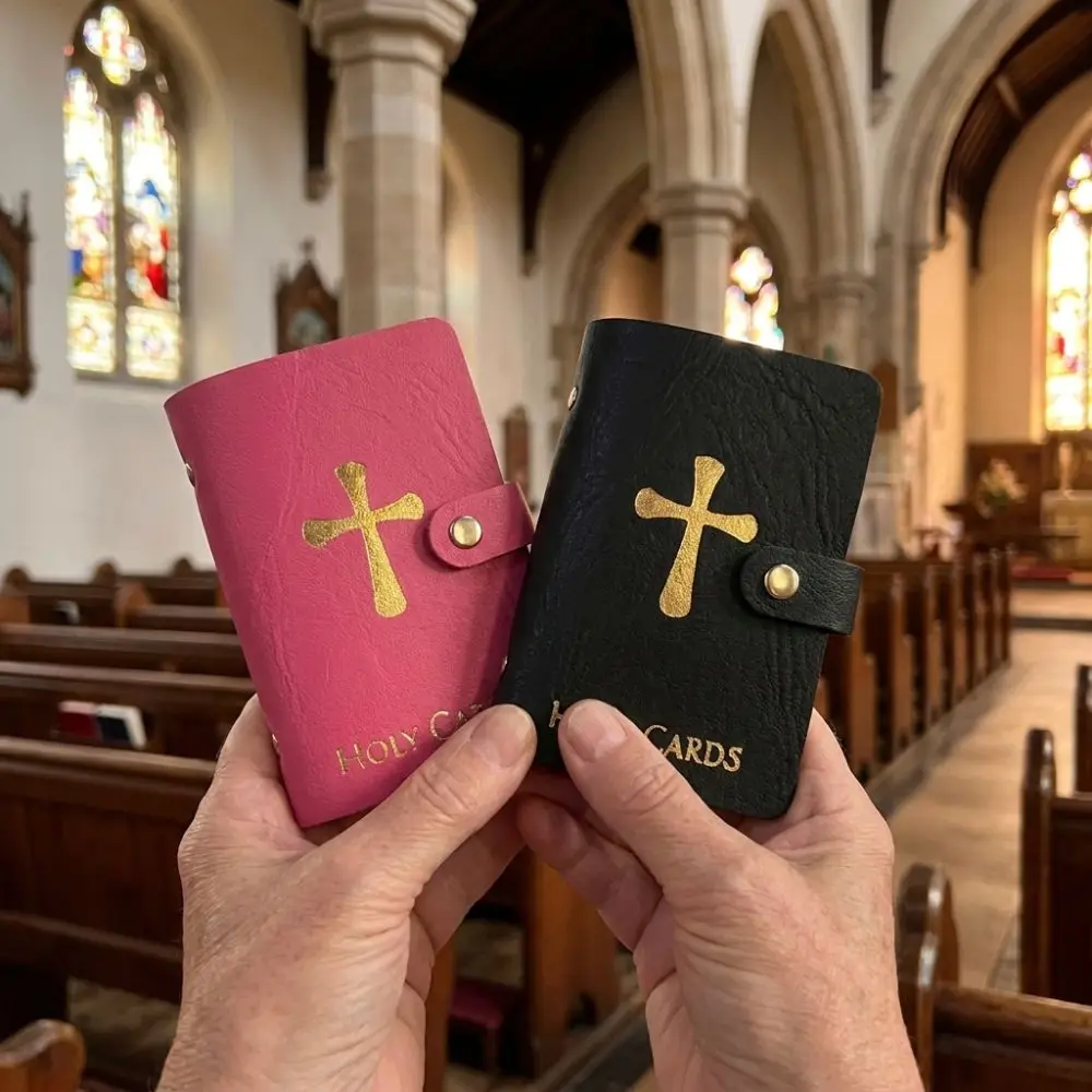 PU Leather Prayer Card Holder 40 Slots Compact Holy Card Booklet Waterproof Wear-resistant Mini Saints Cards Wallet