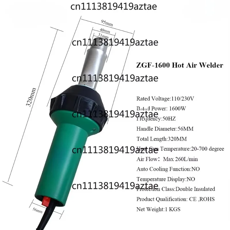 1600w Hot Air Gun Portable Hot Air Plastic Welder Gun With Roofing Welding Kit for Pp Ppr Pvc Plastic Sheets