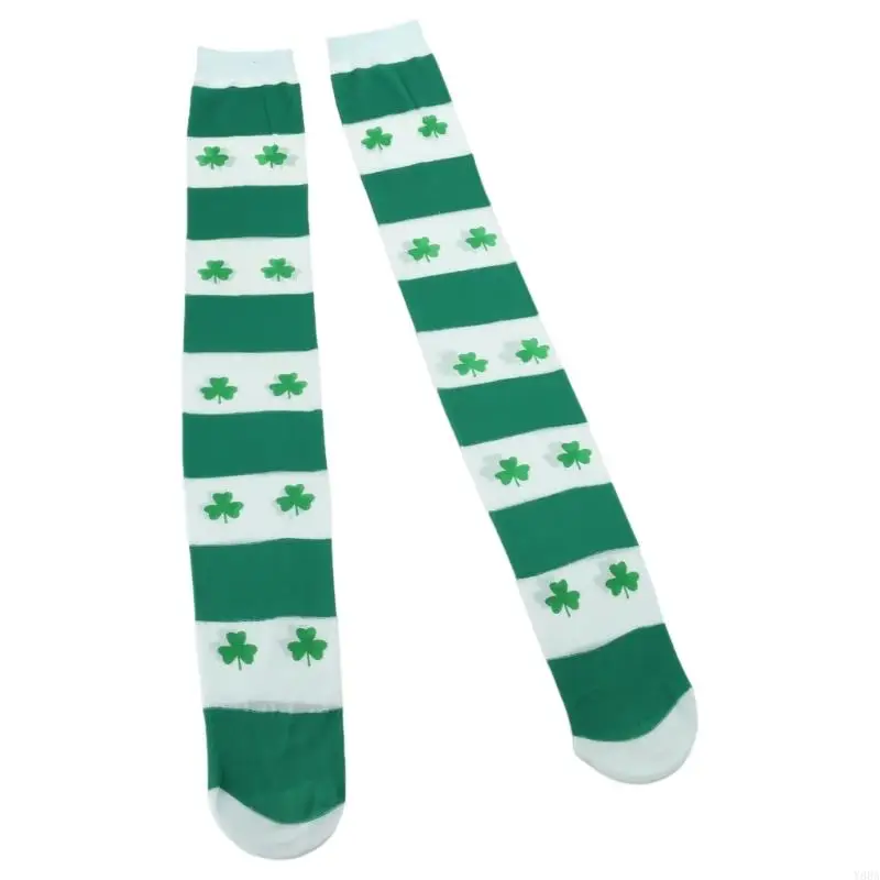 Y88A Novelty Shamrock Ankle Socks Striped Socks Patricks Day Calf Socks