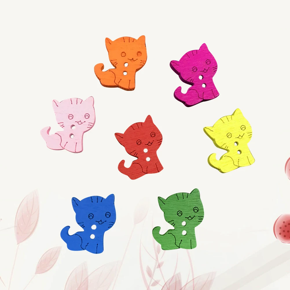 

100 Pcs Wooden Buttons Two Holes DIY Christmas for Sewing Cat Pattern
