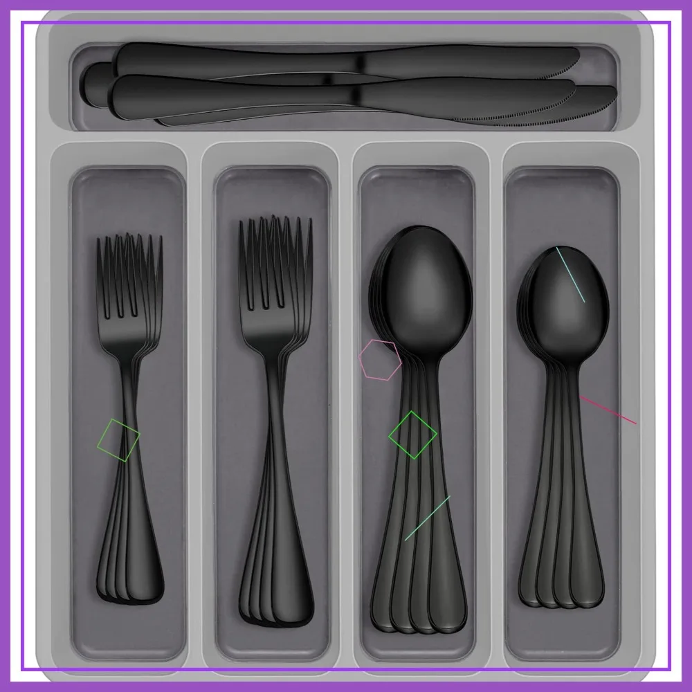 

60-Piece Stainless Steel Flatware Set with Organizer for 12, Mirror Polished Cutlery Utensils for Home Restaurant