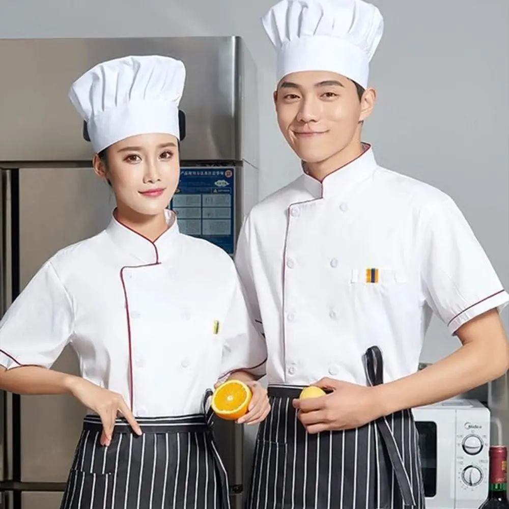 New White Chef Uniform Unisex Short Long Sleeve Work Uniform Breathable Overalls Kitchen