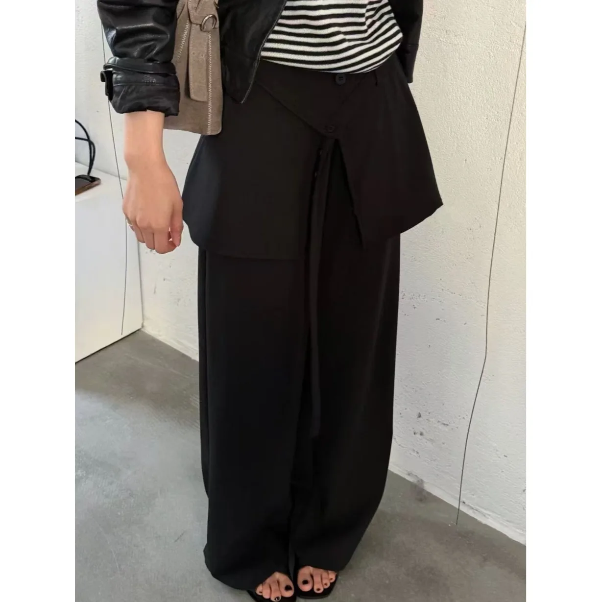 Fashionable Korean Style Detachable High Waist Straight Leg Casual Pants Slimming Design Sensation Curtain Design Versatile