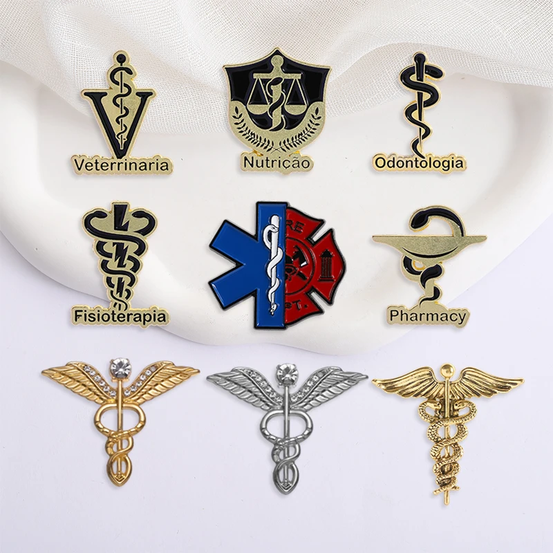 Retro Medizinische Caduceus Emaille-Anstecknadeln Medizinsymbol Flügel mit Schlangen Brosche Schmuck Geschenke für Ärzte Krankenschwestern Rucksack Revers Abzeichen – Detail 12