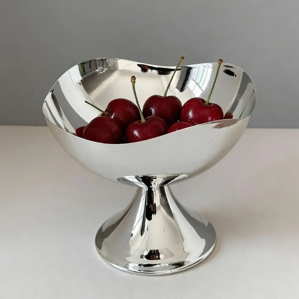 Multi-purpose 2 Sizes Metal Fruit Tray Silver Smooth Snack Storage Tray Durable Modern Pedestal Fruit Plate Home Storage Decor