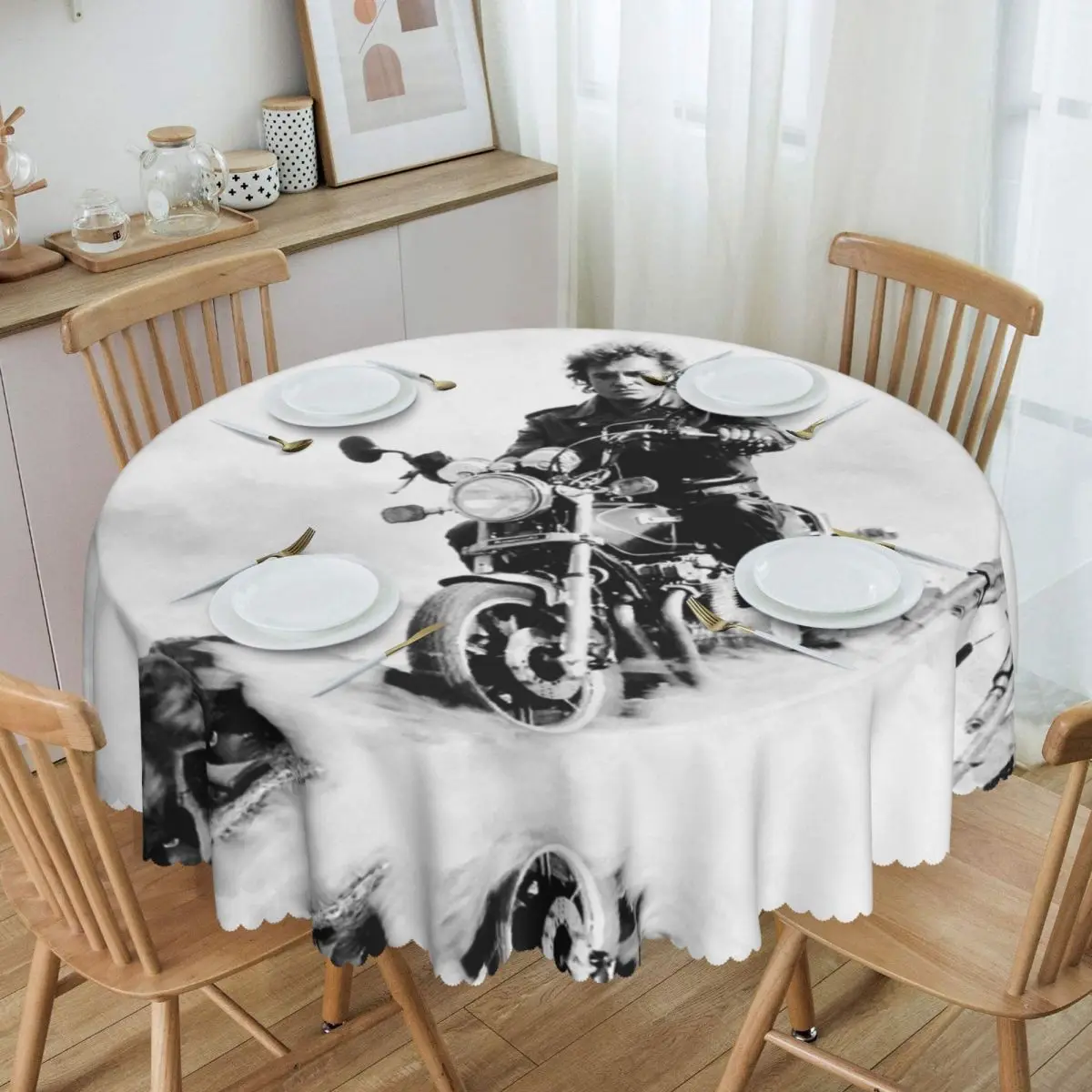 Round Waterproof French Singer Table Cover Motorcyclist Johnny Hallyday Tablecloth for Picnic 60 inches Table Cloth