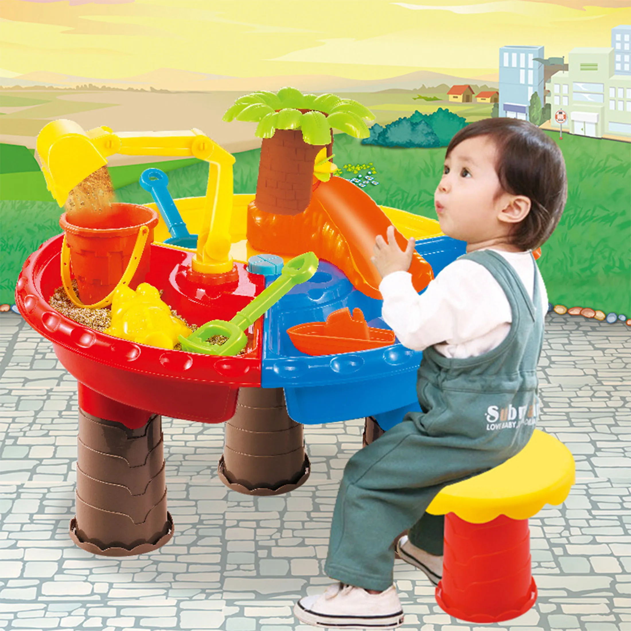 Children Sand Water Table Multifunctional Beach Table Detachable Legs Sensory Play Toys with Sand Molds Shovel Rake Set for Kids