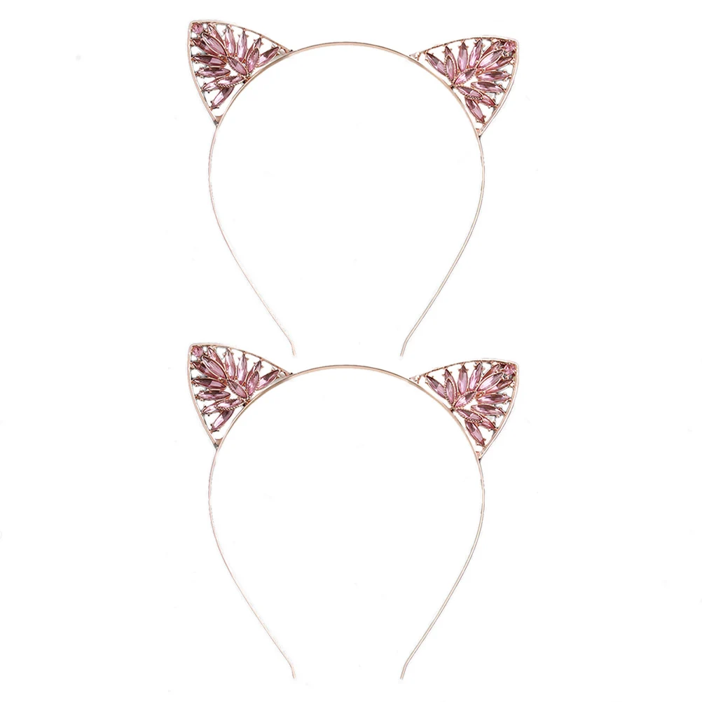 

2 Pcs Ear Headband Cat Ears Head Band Crystal Rhinestone Hairband Alloy Ears Prom Party Gifts Styling Tools Hair Accessories