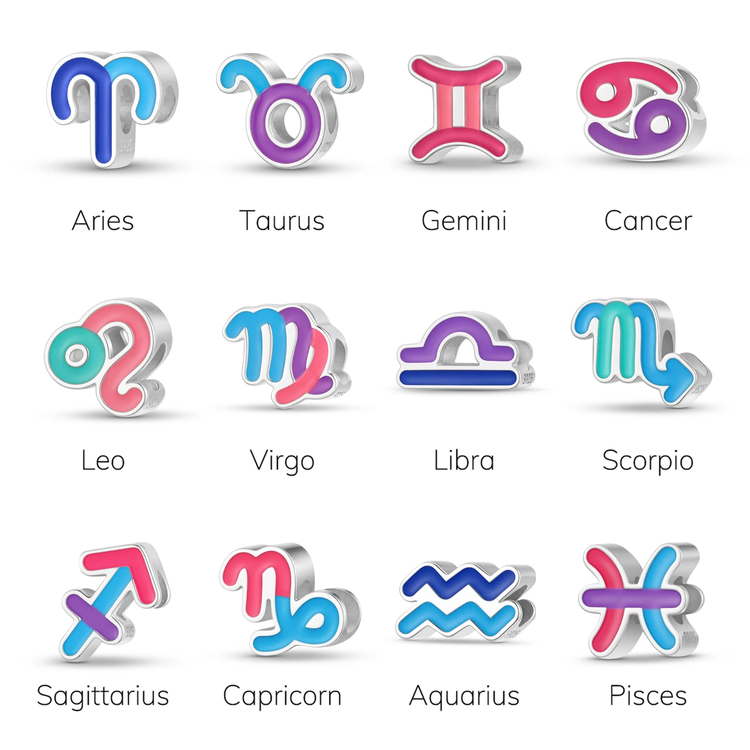 

Twelve Constellations Bead Colored Drip Oil 925 Sterling Silver for Charm Beads Fit Original Bracelet Diy Jewelry Accessories