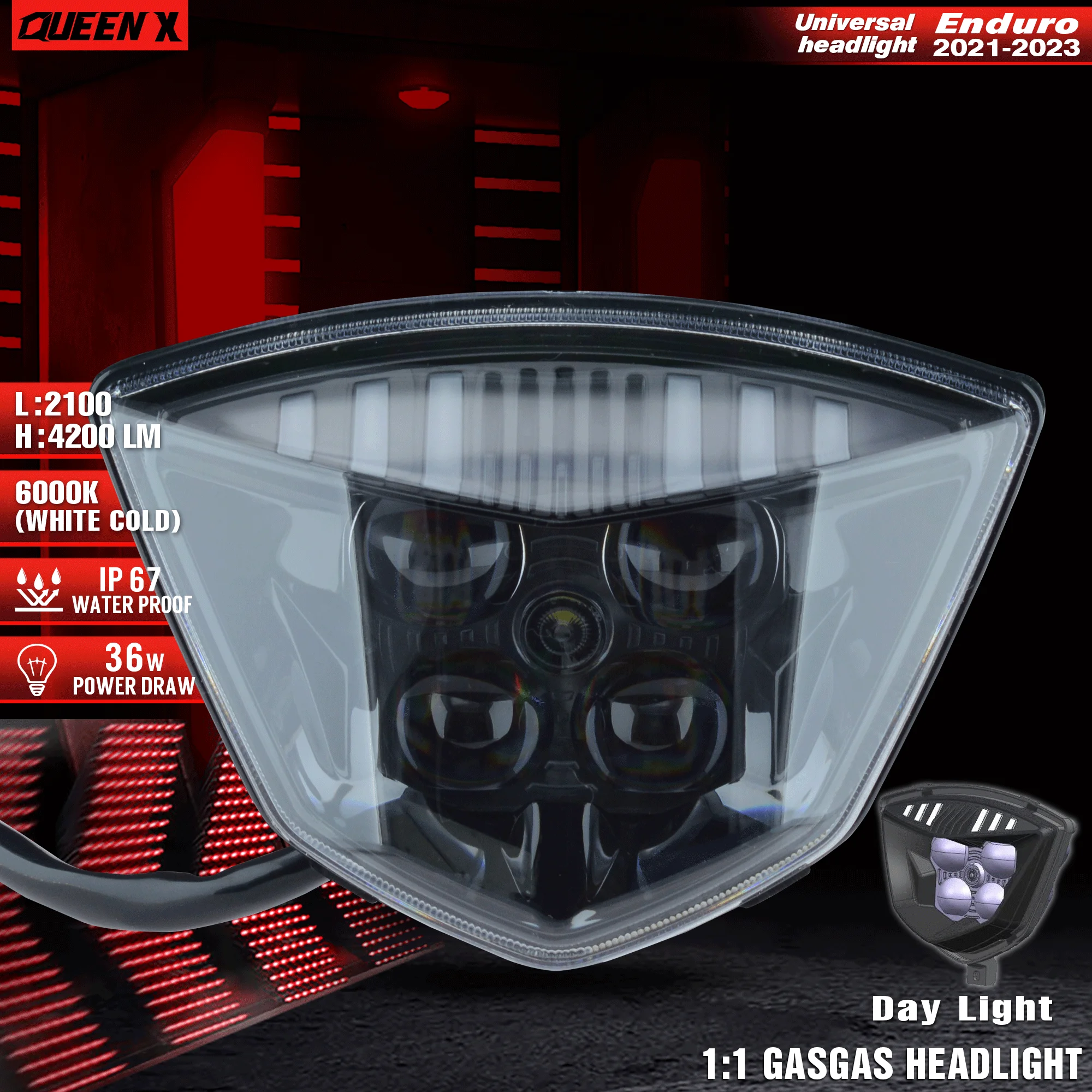 

QUEEN X MOTOR Motorcycle Headlight Headlamp Supermoto Fairing For GASGAGS EC MC Universal Light