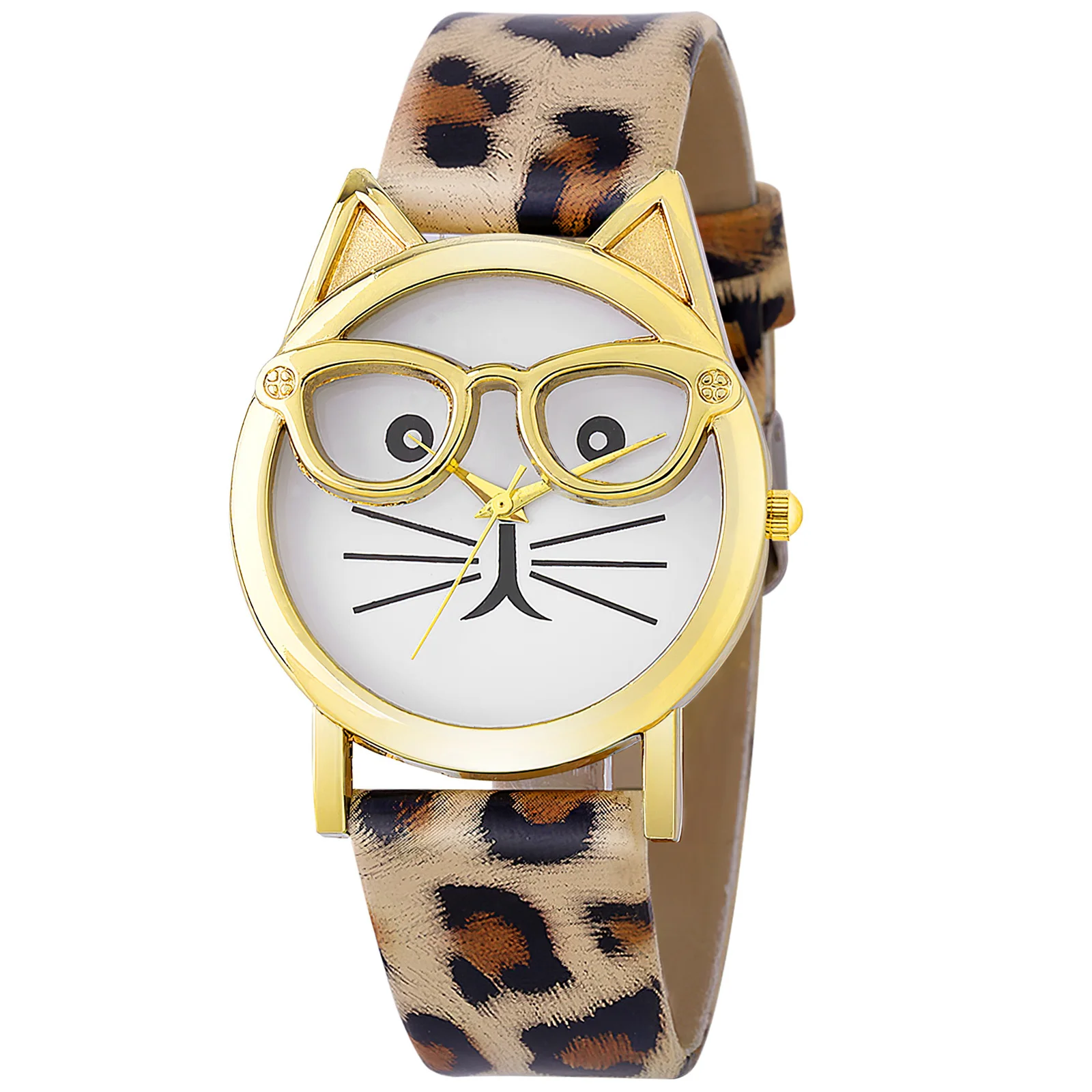 1pc Creative Cat Pattern Quartz Watch For Fashionable Pu Strap Durable Gift Timepiece