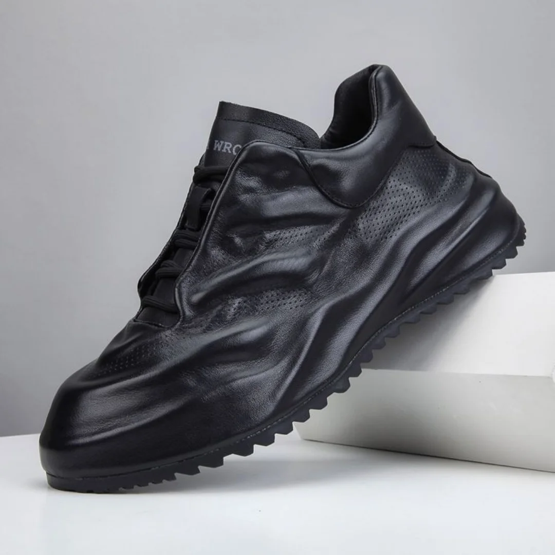 

Brand Men Casual Shoes Genuine Leather Flats Solid Slip On Platforrm Shoes For Man's Boots Add Fleece Vintage Luxury Designers