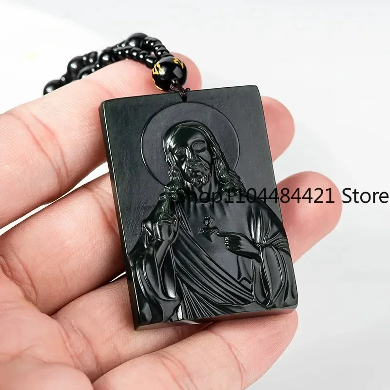 Natural Hetian Jade Green Jade Jesus Jade Pendant Hand-carved Exquisite Luxury Faith Necklace Men & Women Holiday Gift Souvenir