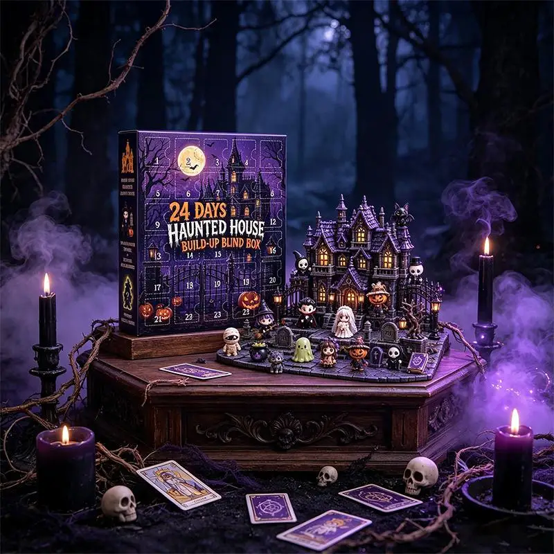 2026 NEW Halloween Party Home Decor 24 Days Haunted House Advent Calendar With Mini Figures Buildable Scene For Holiday Gifts
