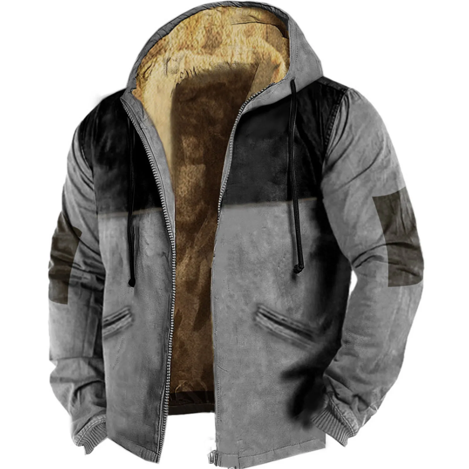 Men's Winter Parkas Long Sleeve Grey Coat Black Color Block Print Warm Jacket for Men/Women Thick Clothing Outerwear