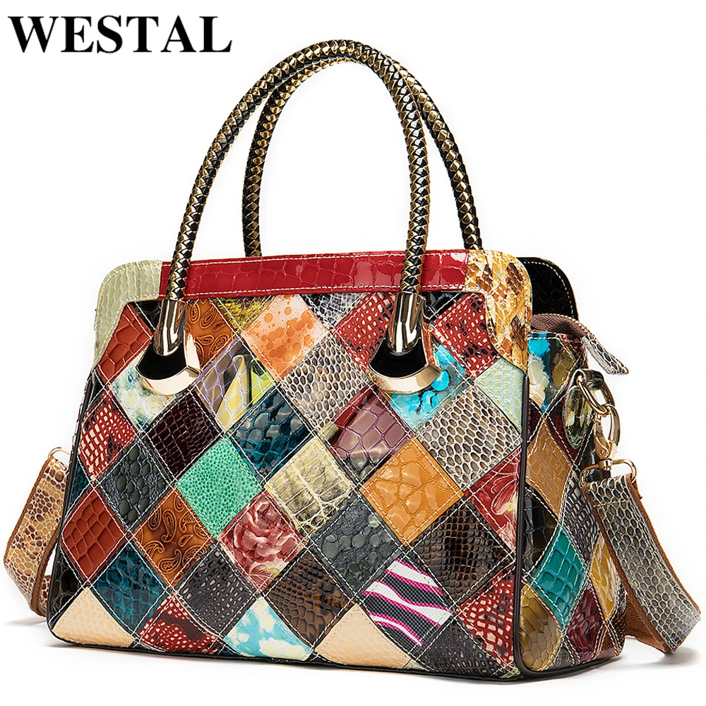 WESTAL-Bolsos De cuero genuino para mujer, bolsos de lujo, bolsos de diseñador con asa superior, bolso de mensajero femenino