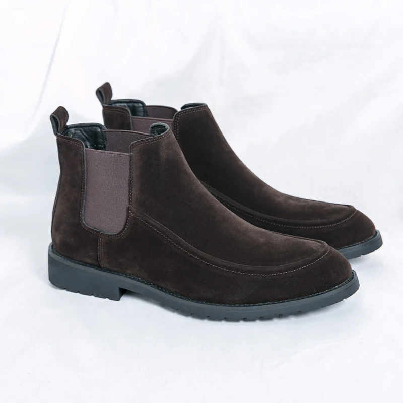 

Черные мужские ботинки челси в британском стиле, большие размеры 38-46, удобные замшевые мужские ботинки без шнуровки, нескользящие мужские ботильоны на плоской подошве