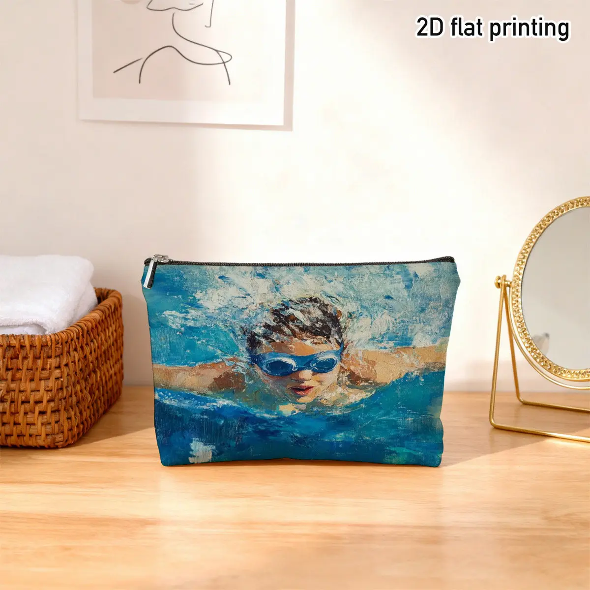 1 Piece Dynamic Swimming Scene Makeup Bag - Multifunctional Zipper Pouch for Women, Perfect Travel Zipper Storage Bag, Fun Birthday Gift