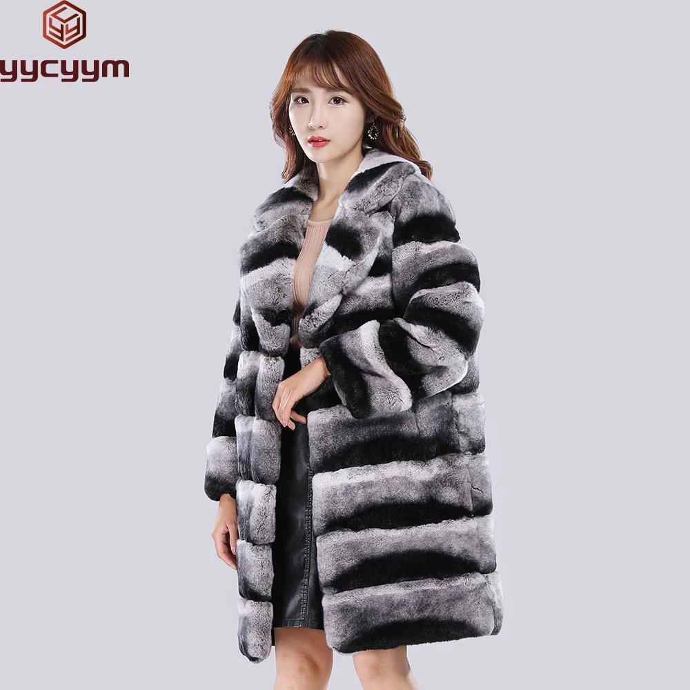 

2025 Fashion Women Natural Rex Rabbit Fur Coat With Fur Collar Warm Winter Jacket Women Warm Chinchilla Fur Jacket Real Fur Coat