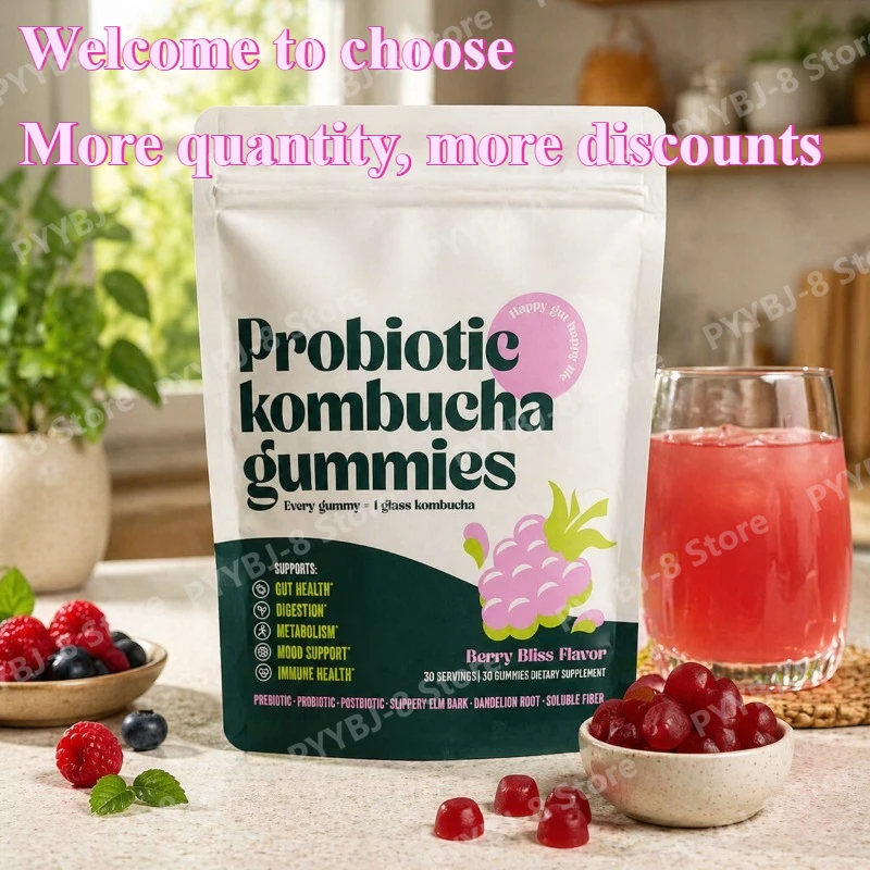 Gomitas de Kombucha Probiótica con Corteza de Olmo Resbaladizo y Raíz de Diente de León, Promueven la Salud Digestiva, Mejoran la Inmunidad y el Estado de Ánimo