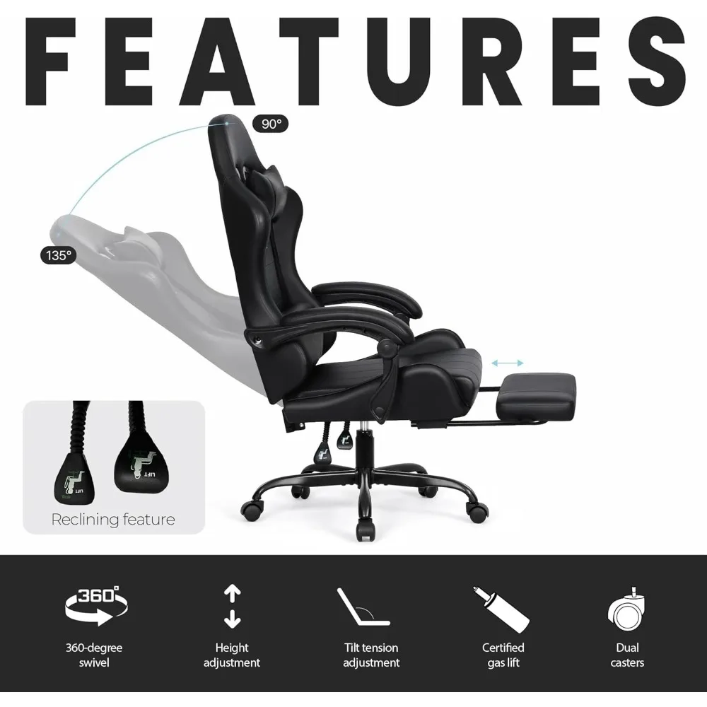 Video Gaming Chair with Footrest & Lumbar Support - High Back Recliner Ergonomic Leather Chair for Home Office | Customized