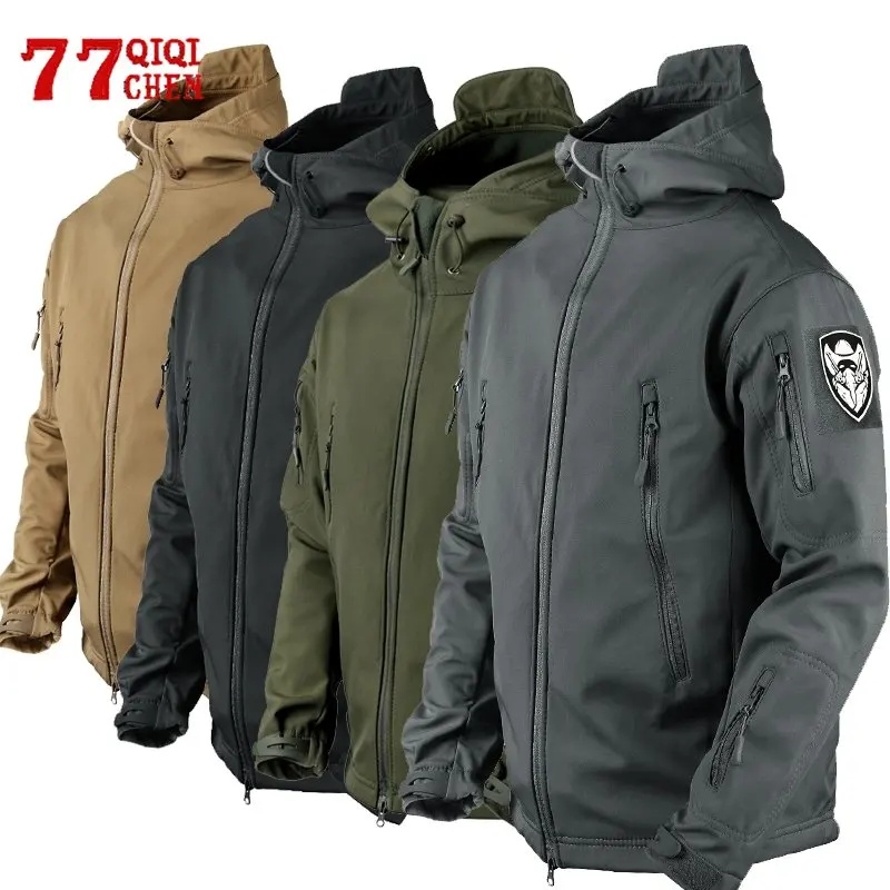 Tactical Jacket Men Shark Skin Soft Shell Military Windproof Waterproof Army Combat Mens Jackets Hooded Bomber Coats Male S-3XL