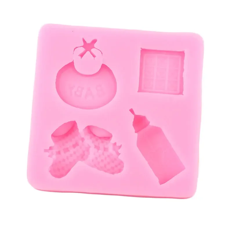 Baby Shoes Bib Baby Bottle Silicone Mold Baby Birthday Cake Decorating Tools Candy Chocolate Fondant Molds Cake Border Moulds