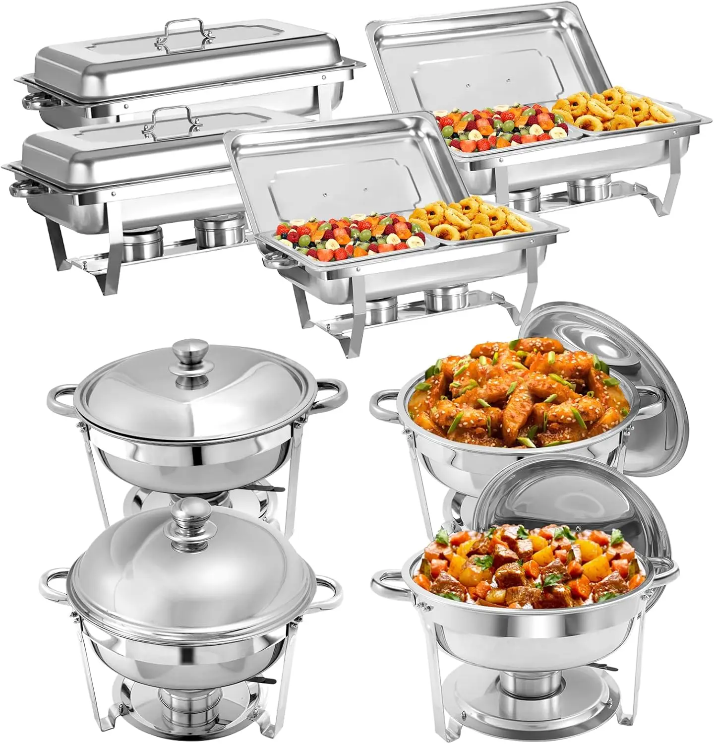 8 Pack Chafing Dish Buffet Set, Stainless Steel Catering Food Warmer For Banquet, Parties, Wedding (4 Packs 8Qt 1/2 Pan + 2