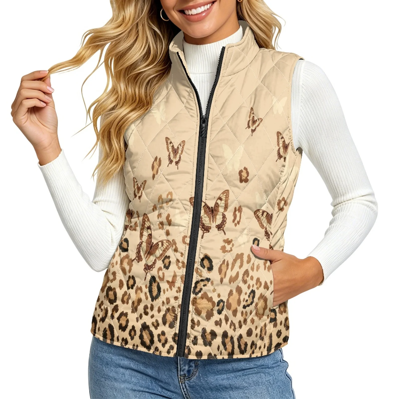 PENSTROLL Butterfly Quilted Jacket Vest for Women Easy to Pack Women's Quilted Jacket Vest Elderly Women Sleeveless Jacket