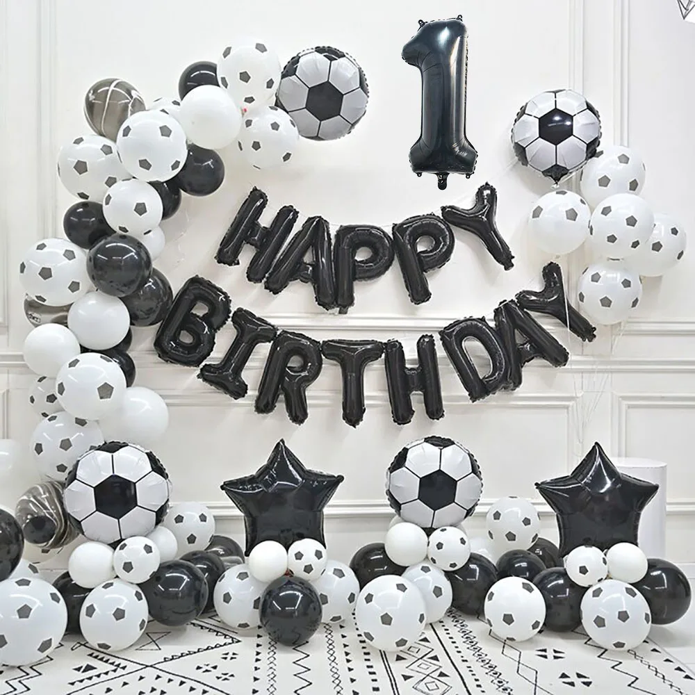 130Pcs Helium Foil Globos Football Balloons Birthday Party Decorations Kids Boy 123456th Black Number Ball Soccer Party Supplies