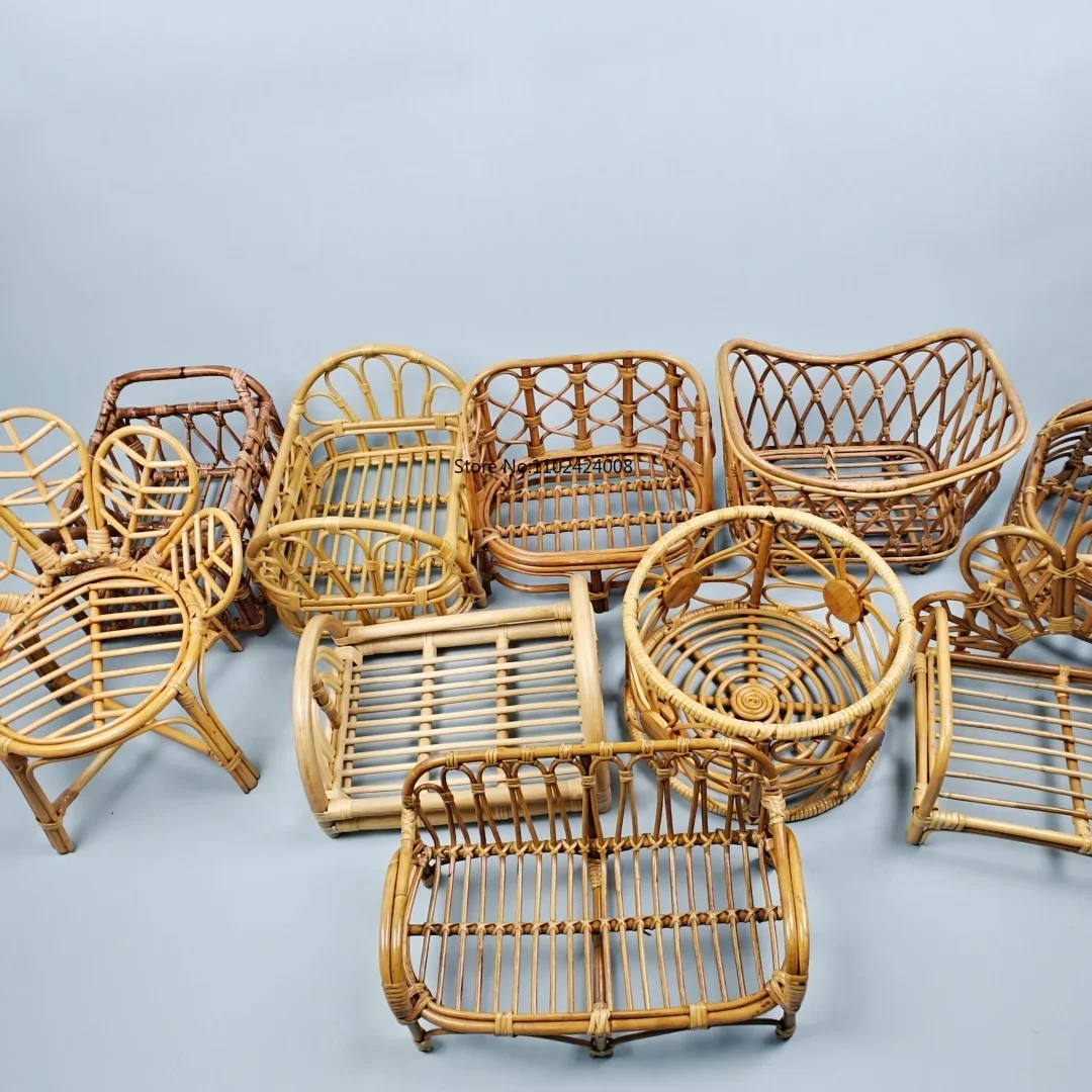 Newborn Photography Props Retro Rattan Basket Chair Infant Photo Prop Baby Girl Boy Posing Bed Backdrops Photography Accessories