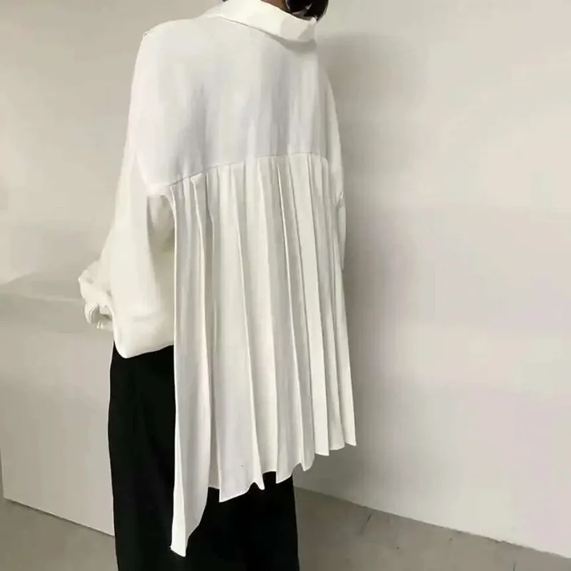 BJTZ Spring Autumn New French Design Sense Back Fold Collar Long Sleeved Shirt Women's Loose Style Shirts Tops HL720