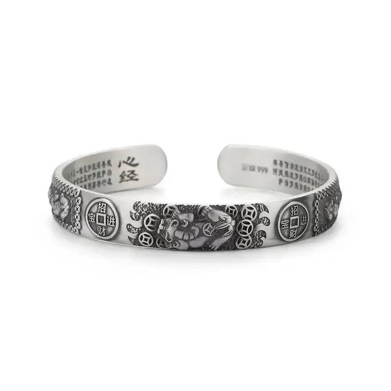 Bracelete valente prateado masculino, estilo retrô, bracelete de abertura, personalidade Corrente de mão, presentes de férias, tendência fashion, 999