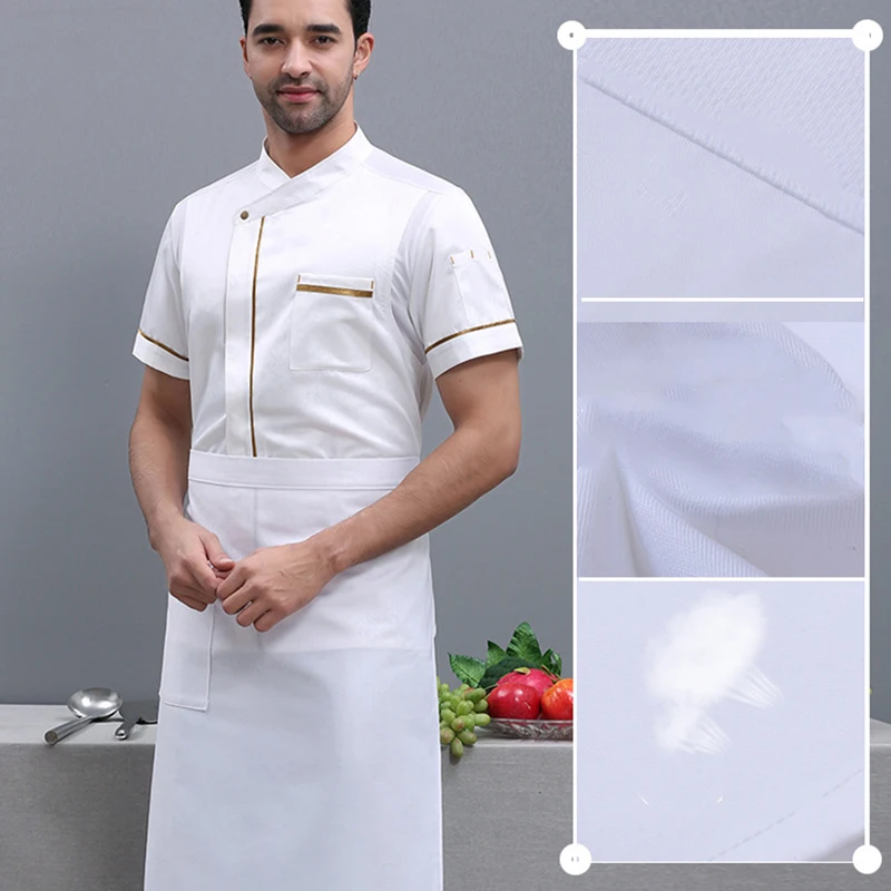 Women Men Kitchen Coat Baking Work Clothes Food Catering Hotel Chef Jacket Uniform Summer Short-sleeve Ice Silk Breathable Tops