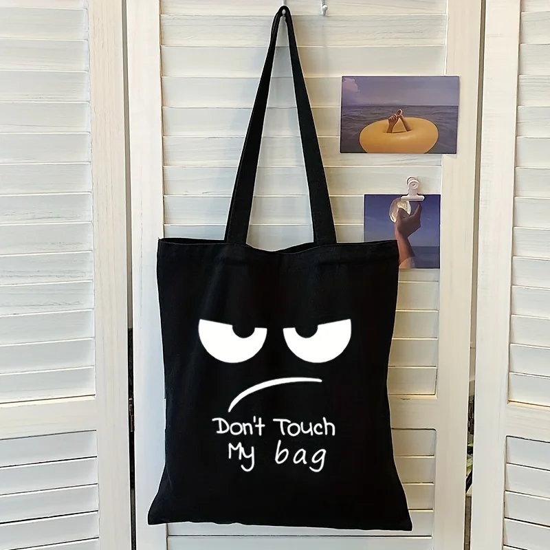 

Cartoon Funny Expression Print Tote Bag, Lightweight Large Shopping Bag, Fashion Canvas Shoulder Bag
