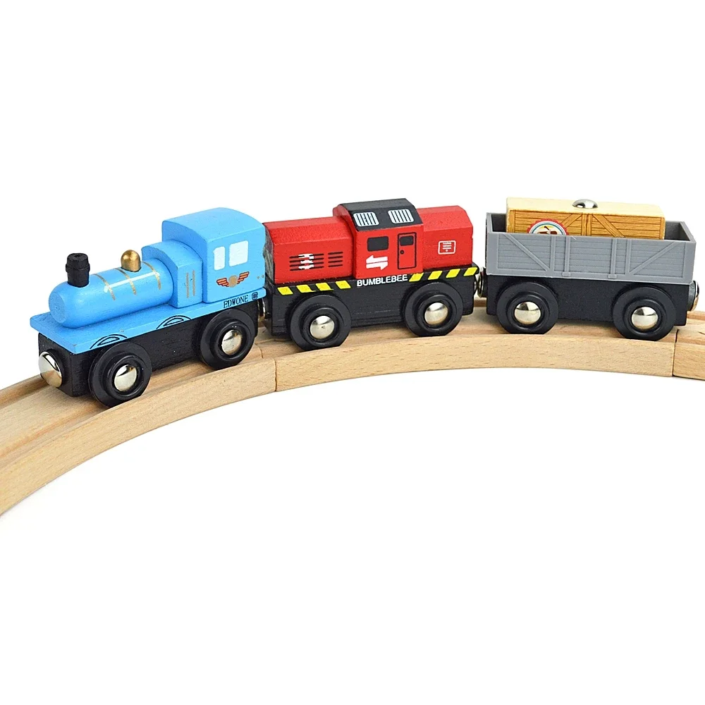 Wooden Magnetic Train Car Locomotive Toy Wood Railway Car Accessories Toys for Kids Gifts Fit Wood Biro  Tracks Model