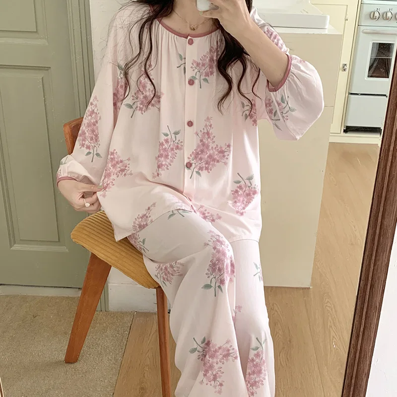 

Pajamas Women's Long-Sleeved Trousers Cardigan Suit Printed Comfortable Spring and Summer New Homewear Thin 여름 잠옷 pijamas women