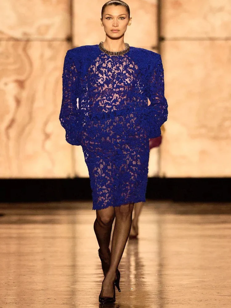 

Ele Lace Slim Fit Dr with oulder Bows round Ne Long Sve mid Waist Faionable Performance Dr for Women