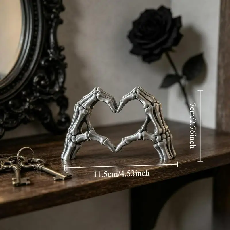 Gothic Skeleton Hands Heart Shape Resin Ornament Love Gesture Desk Statue Halloween Valentine Gift
